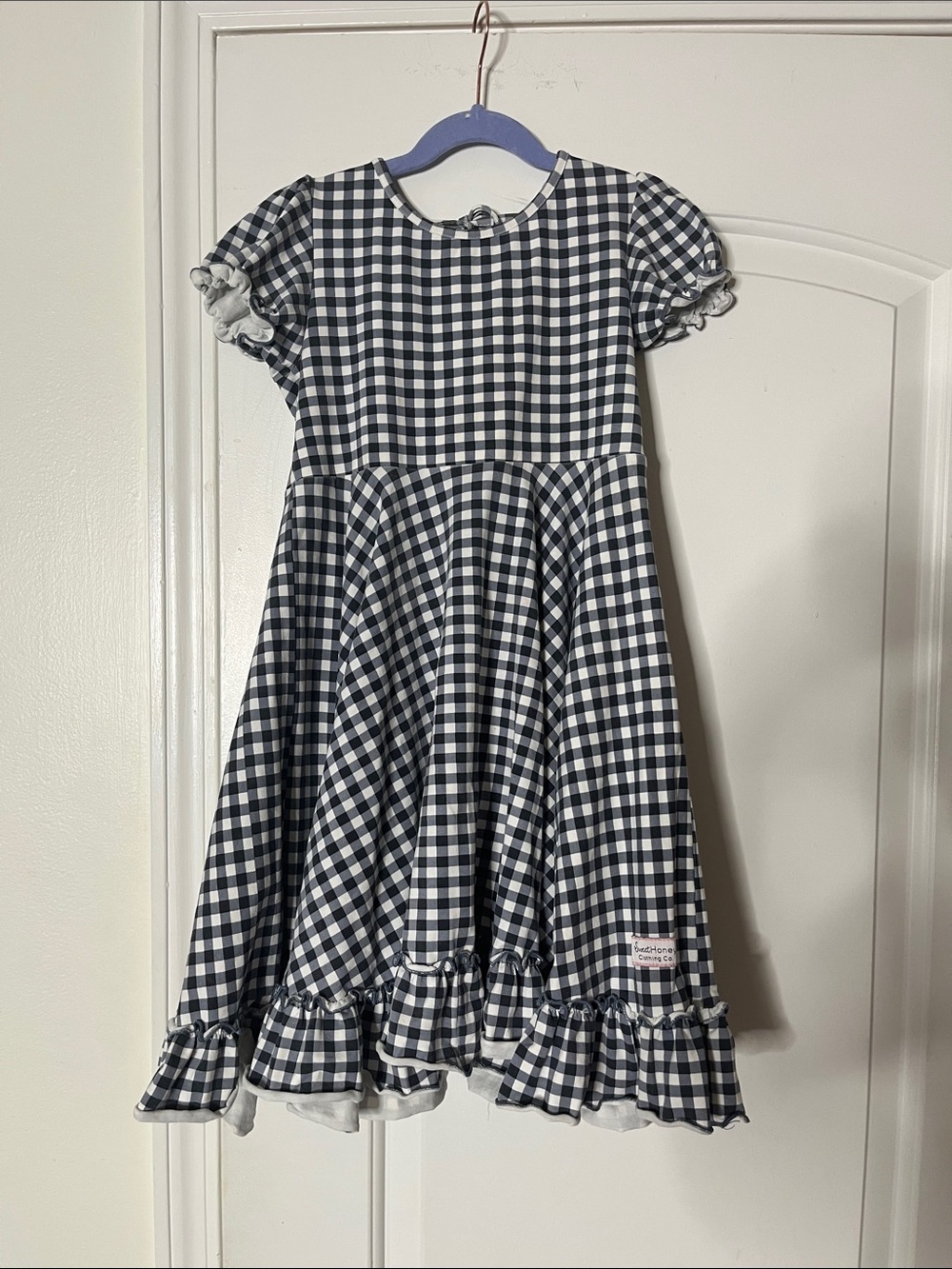 SweetHoney Navy & White Gingham Ruffle-Hem Dress